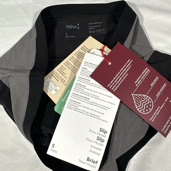 NWT $35 Thinx [ Womens Small ] Super‎ Period Cotton Brief in Slate/ Black - Picture 7 of 10